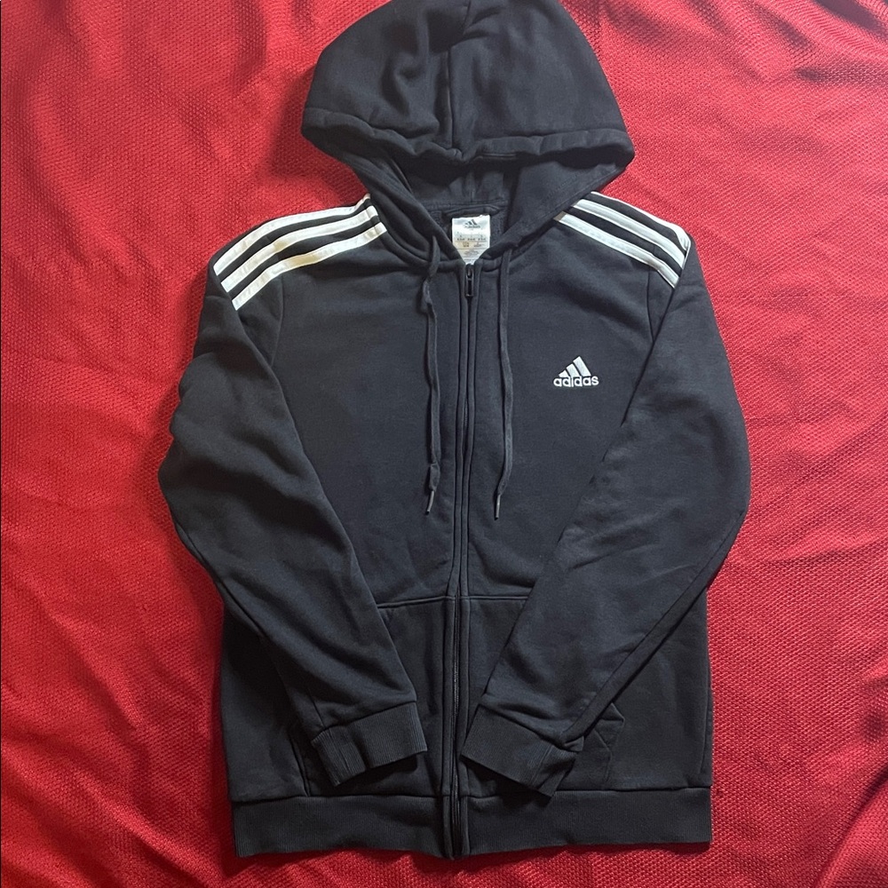 Adidas Black Hoodie with White Stripes